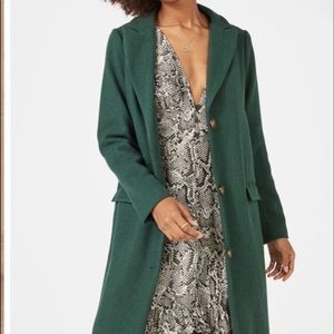 JustFab long green wool coat! BRAND NEW WITH TAGS